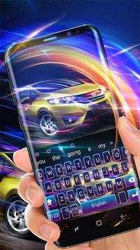 Cool 3D Neon Blue Sports Car Keyboard स्क्रीनशॉट 1