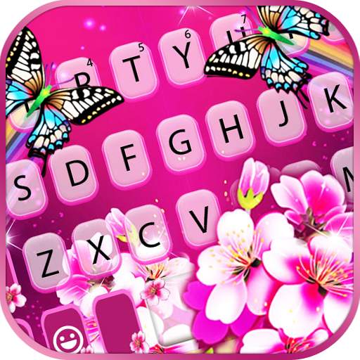Pink Flower Butterfly Keyboard Background 1.0
