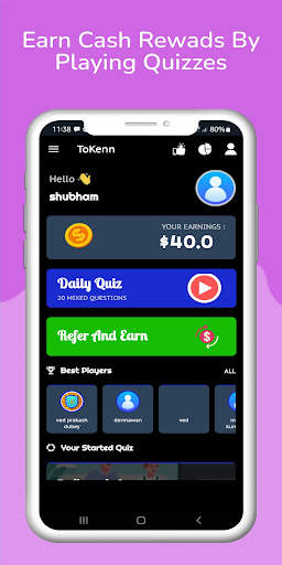 ToKenn - Cash Rewards App Play Quiz Make Money screenshot 1