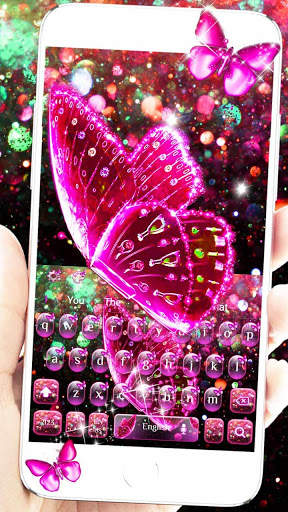 Pink Glitter Butterfly Keyboard Theme screenshot 1
