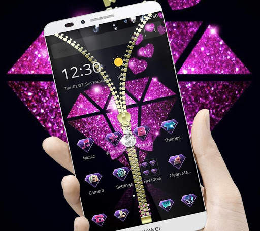 Violet Glitter Diamond Zipper Theme screenshot 3