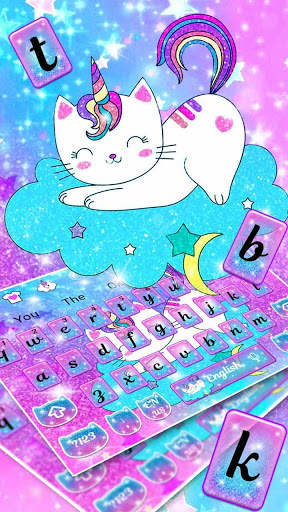 Pink Unicorn Glitter Cat Keyboard Theme screenshot 1