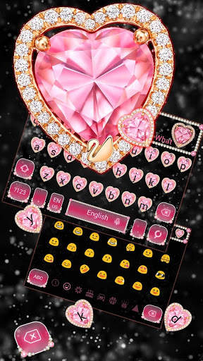 Pink Heart Diamond Keyboard Theme 3 تصوير الشاشة