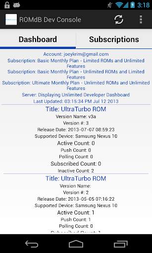ROMDashboard Developer Console screenshot 1