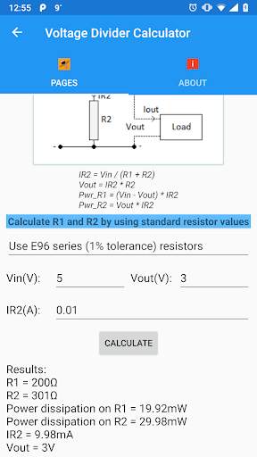 VAReg app: LM317, Voltage Divider Calculators screenshot 7