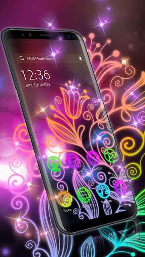 Beautiful neon colorful flowers theme & wallpaper screenshot 1