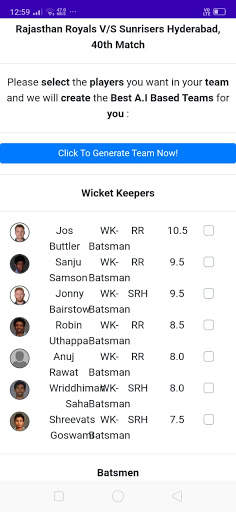Team11 - A.I Team Builder for Cricket Fantasy Apps screenshot 2