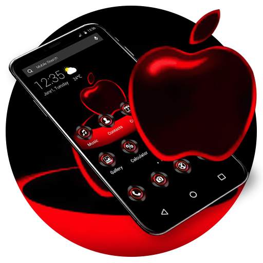 Red Neon Apple Dark APUS Launcher Theme 43.0.1001