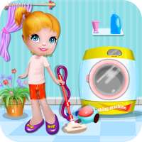 House Cleaning And Washing Helping Mom