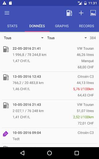 Mes voitures - Carburant,coûts screenshot 10