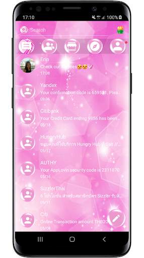 SMS Theme Sparkling Pink 2 - lovely text messages screenshot 2