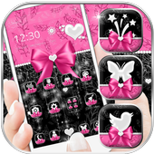 Pink Bow Glitter Feather Launcher Theme icon