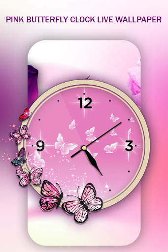 Pink Butterfly Clock Live Wallpaper screenshot 1