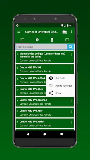 Universal codes for Comcast (Smart Control) screenshot 1