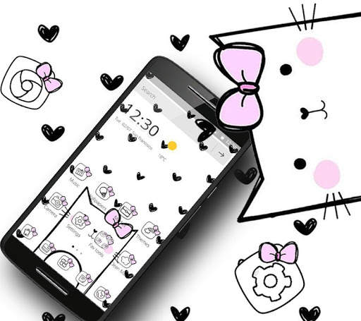 Cute Heart Spot Bow Kitty Theme 1 تصوير الشاشة
