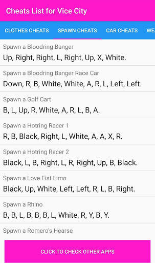 Cheat Codes List for V City screenshot 3