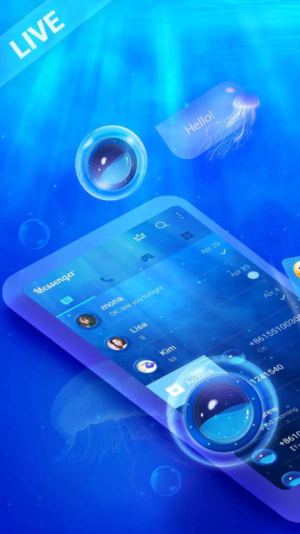 Messenger SMS - 3D Ocean Theme, Call app, Emojis screenshot 2