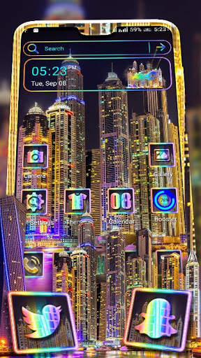 Dubai Night Skyline Theme Launcher 1 تصوير الشاشة