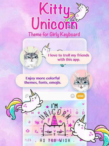 Kitty Unicorn Keyboard Theme for Girls screenshot 1