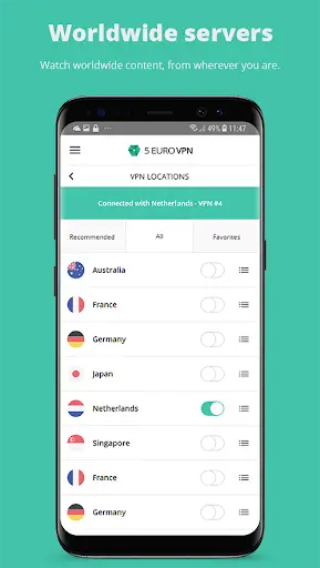 5 Euro VPN - The Android app for Online Privacy! screenshot 2
