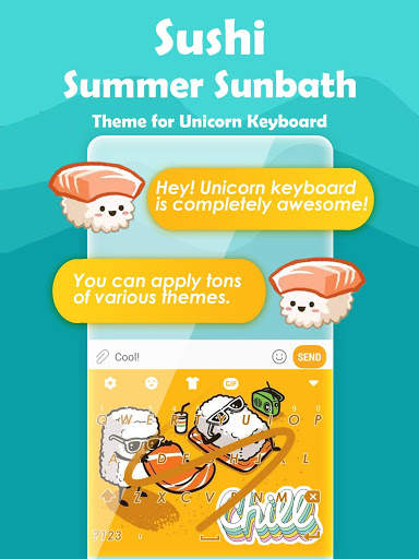 Sushi Summer Sunbath Keyboard Theme for Girls screenshot 1