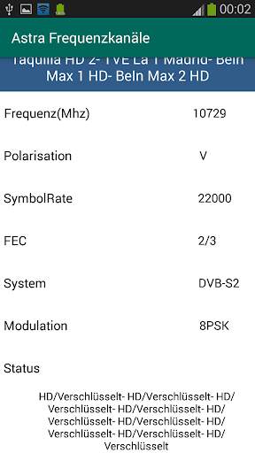 Frequenzen der Kanäle ASTRA screenshot 4