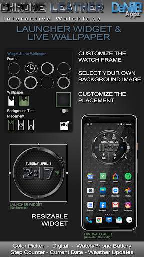 Chrome Leather HD Watch Face Widget Live Wallpaper screenshot 3