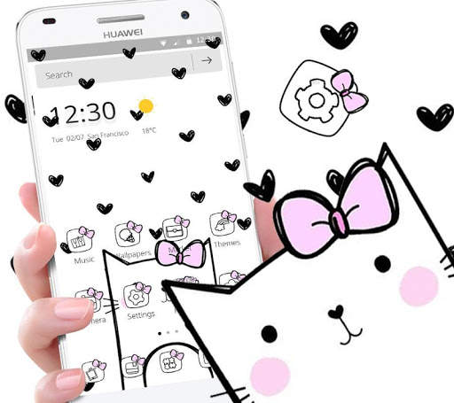 Cute Heart Spot Bow Kitty Theme 5 تصوير الشاشة