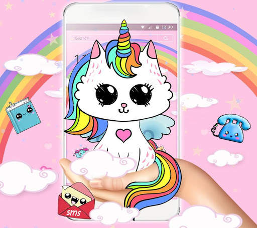 Cute Rainbow Unicorn Cat Theme screenshot 3