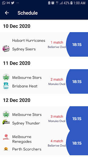 Australian Cricket League (BBL) Schedule 2020-21 screenshot 3