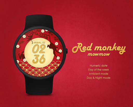 Red Monkey watchface by Mowmow 2 تصوير الشاشة