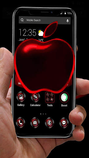 Red Neon Apple Dark APUS Launcher Theme screenshot 2