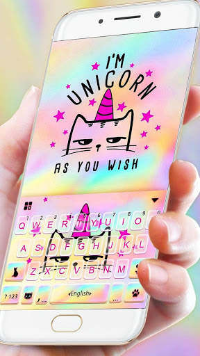Holographic Unicorn Cat Keyboard Theme screenshot 3