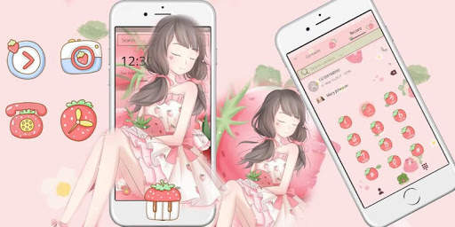 Pink Strawberry Girl Theme &amp; Lock Screen screenshot 4