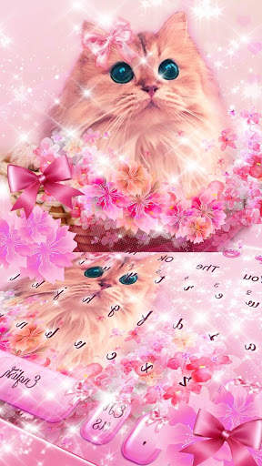 Cute Pink Kitty Love Keyboard Theme screenshot 1