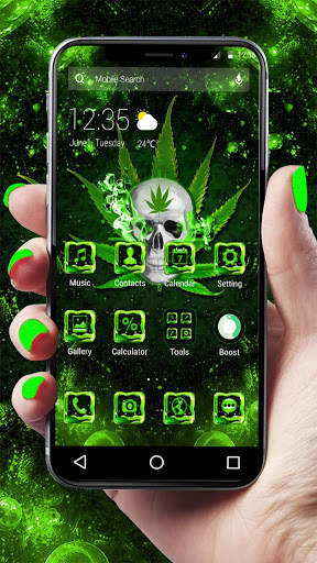 Neon Green Weed Skull APUS launcher Theme screenshot 1