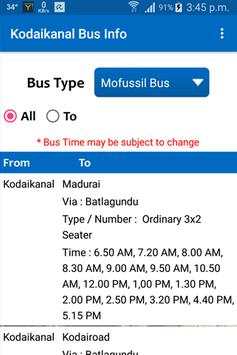 Kodaikanal Bus Info screenshot 1