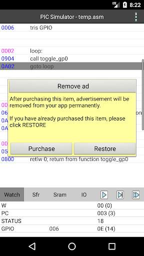 PICmicro simulator and assembler screenshot 13