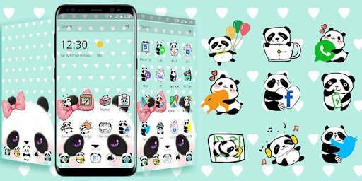 Cartoon Panda Pink Bow Cute Green Themes Desktop screenshot 4