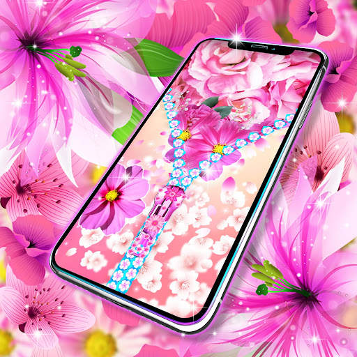 Pink flower zipper lock screen screenshot 6