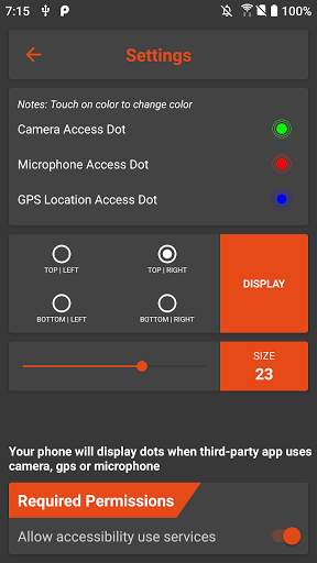 Access Dots - Camera, GPS, Mic screenshot 1