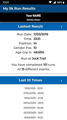 My 5K Run Results screenshot 1