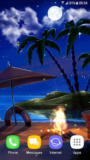 Tropical Beach at Night Live Wallpaper screenshot 1