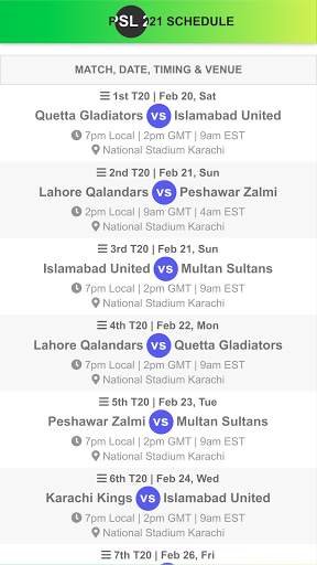 PSL 2021 Schedule & Teams screenshot 1