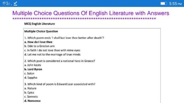 MCQS Of English Literature With Answers скриншот 1