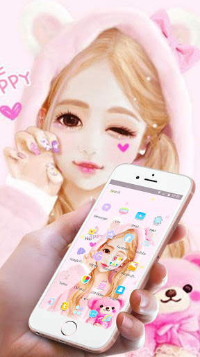 Pink Cartoon Lovely Girl Theme screenshot 2