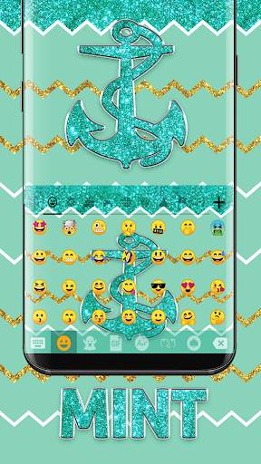Mint Green Glitter Emoji Keyboard Wallpaper screenshot 2