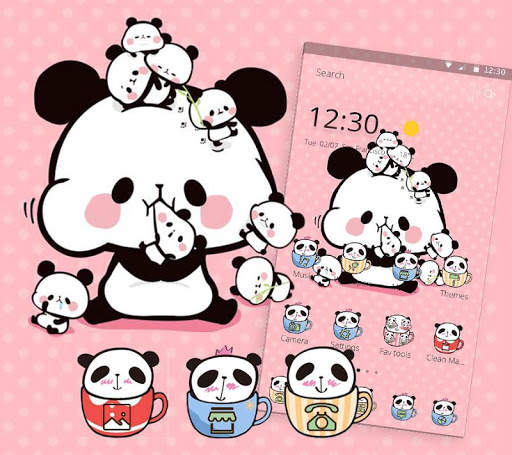 Pink Cartoon Cute Panda Theme скриншот 4