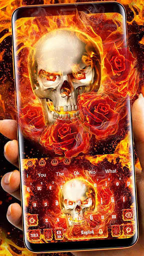 Burning Fire Rose Skull Keyboard Theme screenshot 1