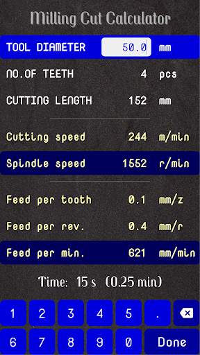 Milling Cut Calculator 1 تصوير الشاشة